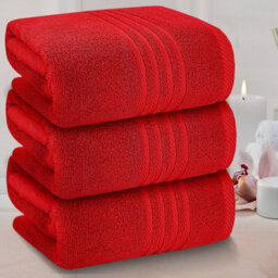 Casabella Towels 3 Pack Bath Sheets Large Bath Towel 80X140 Cm 100% Zero-Twist Cotton Highly Absorbent Towels Red - thumbnail 2