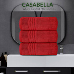 Casabella Towels 3 Pack Bath Sheets Large Bath Towel 80X140 Cm 100% Zero-Twist Cotton Highly Absorbent Towels Red - thumbnail 7