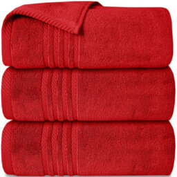 Casabella Towels 3 Pack Bath Sheets Large Bath Towel 80X140 Cm 100% Zero-Twist Cotton Highly Absorbent Towels Red