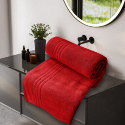 Casabella Towels 3 Pack Bath Sheets Large Bath Towel 80X140 Cm 100% Zero-Twist Cotton Highly Absorbent Towels Red - thumbnail 6