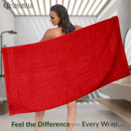Casabella Towels 3 Pack Bath Sheets Large Bath Towel 80X140 Cm 100% Zero-Twist Cotton Highly Absorbent Towels Red - thumbnail 5