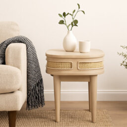 Wyld Haus Chicago Cane Mango Wood And Rattan Bedside Table, 2 Drawers - thumbnail 1