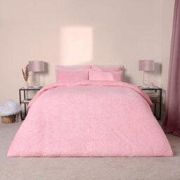 Ohs Teddy Duvet Cover With Pillow Case Bedding Set, Pink - Double - thumbnail 1