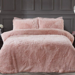 Gr8 Home Sleepdown Blush Pink Shaggy Faux Fur Long Pile Fleece Duvet Quilt Cover Set Thermal Bedding Super King