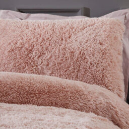 Gr8 Home Sleepdown Blush Pink Shaggy Faux Fur Long Pile Fleece Duvet Quilt Cover Set Thermal Bedding Super King - thumbnail 2