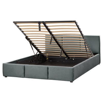 Beliani Ottoman Bed Velvet Bousse 160 X 200 Cm (Eu King Size) Dark Grey - image 1