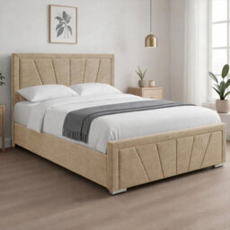 Naples Cream Upholstered Sunrise Double Bed Frame, Modern Luxury Floor-Standing Headboard & Footboard - thumbnail 2