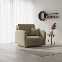 Viva Loft I Armchair With Sleep Function Storage Container Chipboard Wood Frame Metal Legs 95Cm Width Beige