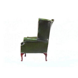 Chesterfield High Back Wing Chair Antique Green Real Leather In Queen Anne Style - thumbnail 5