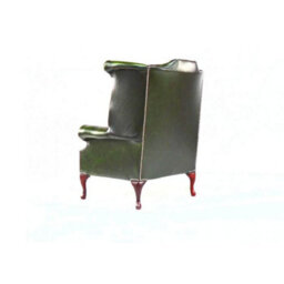 Chesterfield High Back Wing Chair Antique Green Real Leather In Queen Anne Style - thumbnail 6