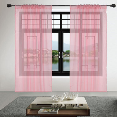 "Neel Blue Voile Curtains Slot Top, 2 Curtains, Blush Pink - 56"" Width X 81"" Drop" - image 1