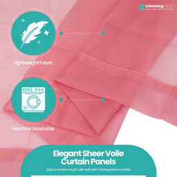 "Neel Blue Voile Curtains Slot Top, 2 Curtains, Blush Pink - 56"" Width X 81"" Drop" - thumbnail 4
