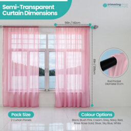 "Neel Blue Voile Curtains Slot Top, 2 Curtains, Blush Pink - 56"" Width X 81"" Drop" - thumbnail 2