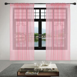 "Neel Blue Voile Curtains Slot Top, 2 Curtains, Blush Pink - 56"" Width X 81"" Drop" - thumbnail 1