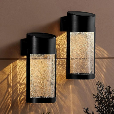 2 Pack Crackle Glass Solar Wall Lights Outdoor Garden Fence - image 1