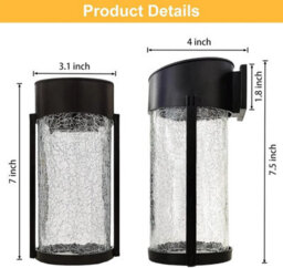 2 Pack Crackle Glass Solar Wall Lights Outdoor Garden Fence - thumbnail 3