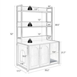 White Large Wooden Hidden Cat Litter Box Enclosure 2 Storage Shelves - thumbnail 2