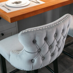 HomeTouch Set Of 4 Contemporary Velvet Upholstered Wing-Back Barstools Grey - thumbnail 6