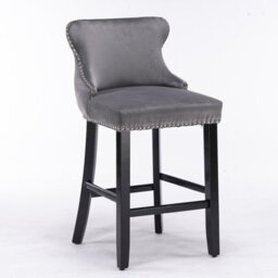HomeTouch Set Of 4 Contemporary Velvet Upholstered Wing-Back Barstools Grey - thumbnail 8