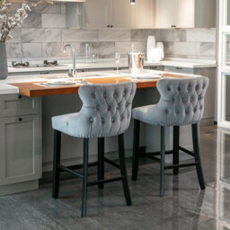 HomeTouch Set Of 4 Contemporary Velvet Upholstered Wing-Back Barstools Grey - thumbnail 2