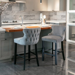 HomeTouch Set Of 4 Contemporary Velvet Upholstered Wing-Back Barstools Grey - thumbnail 4