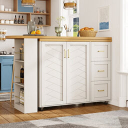 Btm Extendable Bar Cart 135 To 228Cm, 2 Doors And 3 Drawers, Rollable, White Or Wood Top - thumbnail 5