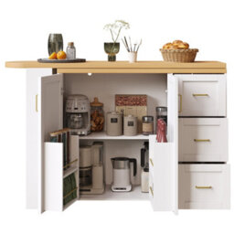 Btm Extendable Bar Cart 135 To 228Cm, 2 Doors And 3 Drawers, Rollable, White Or Wood Top - thumbnail 9
