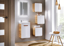 Impact Furniture Small Bathroom Cabinet Wall Mounted Cube Unit Set Of 3 Floating Storage Shelf Boxes Designer White Gloss Oak Handleless Arub - thumbnail 9
