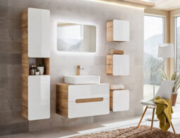 Impact Furniture Small Bathroom Cabinet Wall Mounted Cube Unit Set Of 3 Floating Storage Shelf Boxes Designer White Gloss Oak Handleless Arub - thumbnail 8