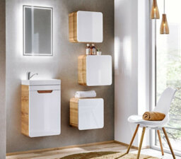 Impact Furniture Small Bathroom Cabinet Wall Mounted Cube Unit Set Of 3 Floating Storage Shelf Boxes Designer White Gloss Oak Handleless Arub - thumbnail 4