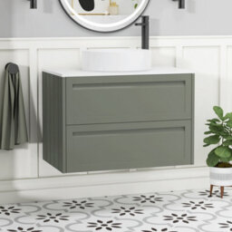 Royal Bathrooms Royal Bathroom Elmore 800mm Matt Green Wall Mounted Vanity Unit 2 Drawer With Plain White Worktop & No Basin - thumbnail 1