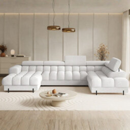 U-Shaped Corner Sofa Feraria With Pull Out Bed And Storage White Right Headrest