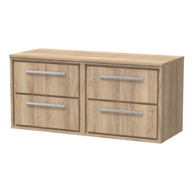 Hudson Reed Lille Wall Hung Four Drawer Contemporary Vanity Unit With Worktop In Bleached Oak, 1205 X 460mm - image 1