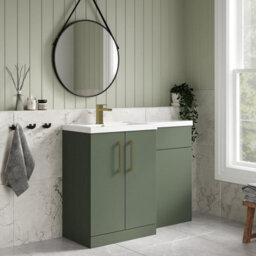 Balterley Left-Hand Bathroom Vanity And Wc Unit Combination With Basin - 1100mm - Satin Green With Brushed Brass Handles - thumbnail 4