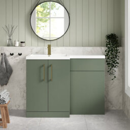 Balterley Left-Hand Bathroom Vanity And Wc Unit Combination With Basin - 1100mm - Satin Green With Brushed Brass Handles - thumbnail 2