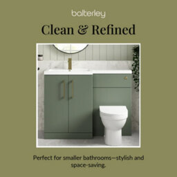 Balterley Left-Hand Bathroom Vanity And Wc Unit Combination With Basin - 1100mm - Satin Green With Brushed Brass Handles - thumbnail 7