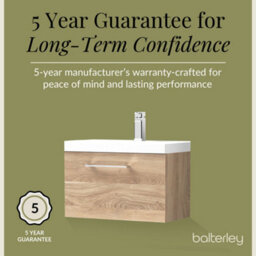 Balterley Contemporary Bathroom Wall Hung 1 Soft-Close Drawer Vanity Unit With Mid-Edge Ceramic Basin, Bleached Oak, 600 mm - thumbnail 6