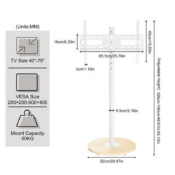 Aesome Floor Tv Stand With Hidden Wheels For 40-75 Inch Tvs, Height Adjustable, Max Vesa 600X400mm, 50Kg Load - thumbnail 2