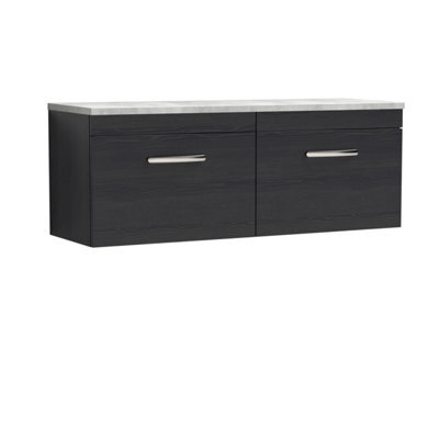 Nuie Athena Wall Hung 2-Drawer Vanity Unit With Laminate Worktop In Black Sparkle