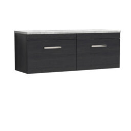 Nuie Athena Wall Hung 2-Drawer Vanity Unit With Laminate Worktop In Black Sparkle