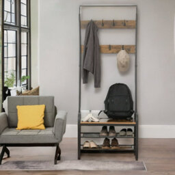 Pirlo Plush Industrial Hall Tree Coat Rack Stand With Shoe Storage Shelves - thumbnail 2