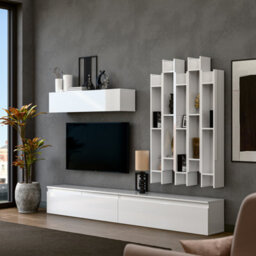 Decorotika Annecy Moduler Modern Tv Unit Wall Mount Customizable Layout High Gloss White - thumbnail 3