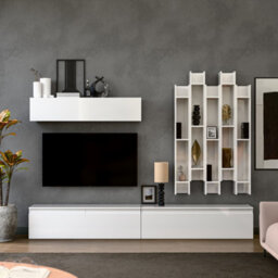 Decorotika Annecy Moduler Modern Tv Unit Wall Mount Customizable Layout High Gloss White - thumbnail 1