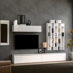 Decorotika Annecy Moduler Modern Tv Unit Wall Mount Customizable Layout High Gloss White - thumbnail 2