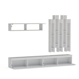Decorotika Annecy Moduler Modern Tv Unit Wall Mount Customizable Layout High Gloss White - thumbnail 5