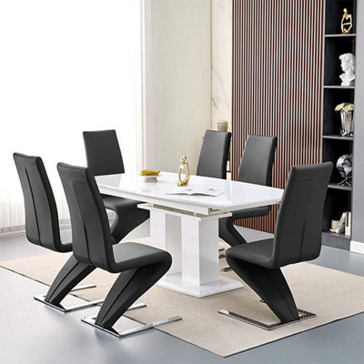 Furniture in Fashion Genisimo Large Gloss Extending Dining Table 6 Demi Z Black Chairs - image 1
