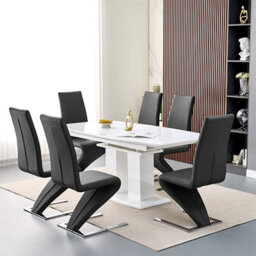 Furniture in Fashion Genisimo Large Gloss Extending Dining Table 6 Demi Z Black Chairs - thumbnail 1
