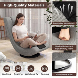 Costway Folding Floor Chair 360 Swivel Gaming Chair With 4-Position Adjustable Backrest For Gaming Reading-Grey - thumbnail 4