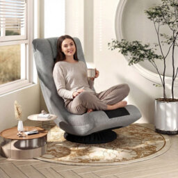 Costway Folding Floor Chair 360 Swivel Gaming Chair With 4-Position Adjustable Backrest For Gaming Reading-Grey - thumbnail 2