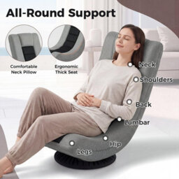 Costway Folding Floor Chair 360 Swivel Gaming Chair With 4-Position Adjustable Backrest For Gaming Reading-Grey - thumbnail 8